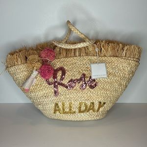 Shiraleah Beach Bag Straw Tote with Pink and Gold Accents